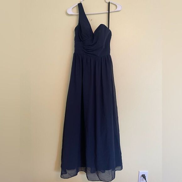 Brideside Navy Blue One Shoulder A-Line Maxi Bridesmaids Dress Size 0 - Picture 1 of 6